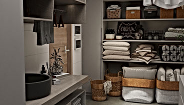 Built-In Custom Cabinets Below Shelf Line