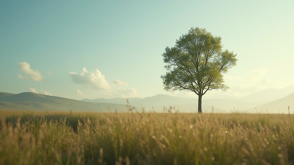 Close-up view of a serene landscape with a single tree