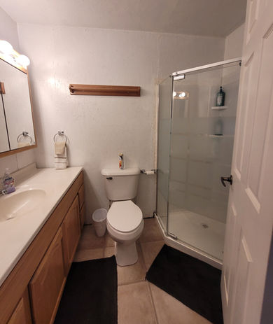 bathroom inside of cabin at eagles landing campground
