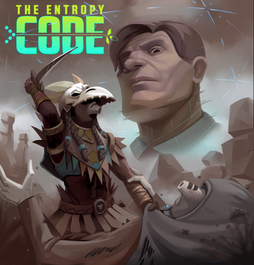 An alien warrior in tribal attire raises a weapon over a fallen foe, while the looming face of a corporate overlord hovers in the background, symbolizing the simulation’s imminent collapse and the rise of rebellion.