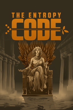 Simplified gold poster of a seated divine figure from The Entropy Code, emphasizing clean composition and symmetry.