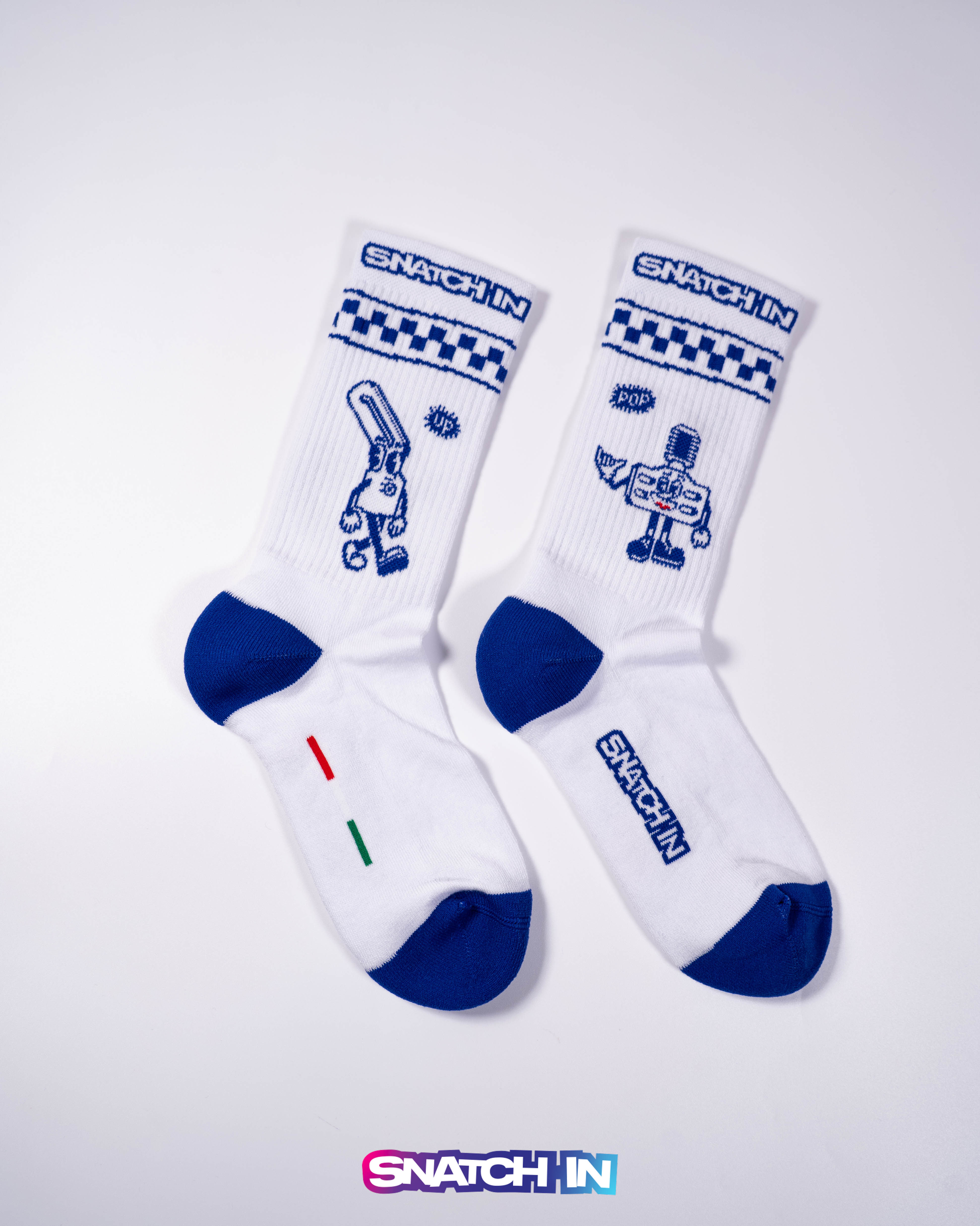 snatch-in, socks, calze, blue, pink, flag football, pop, up, pop&up, funny socks, flag football socks