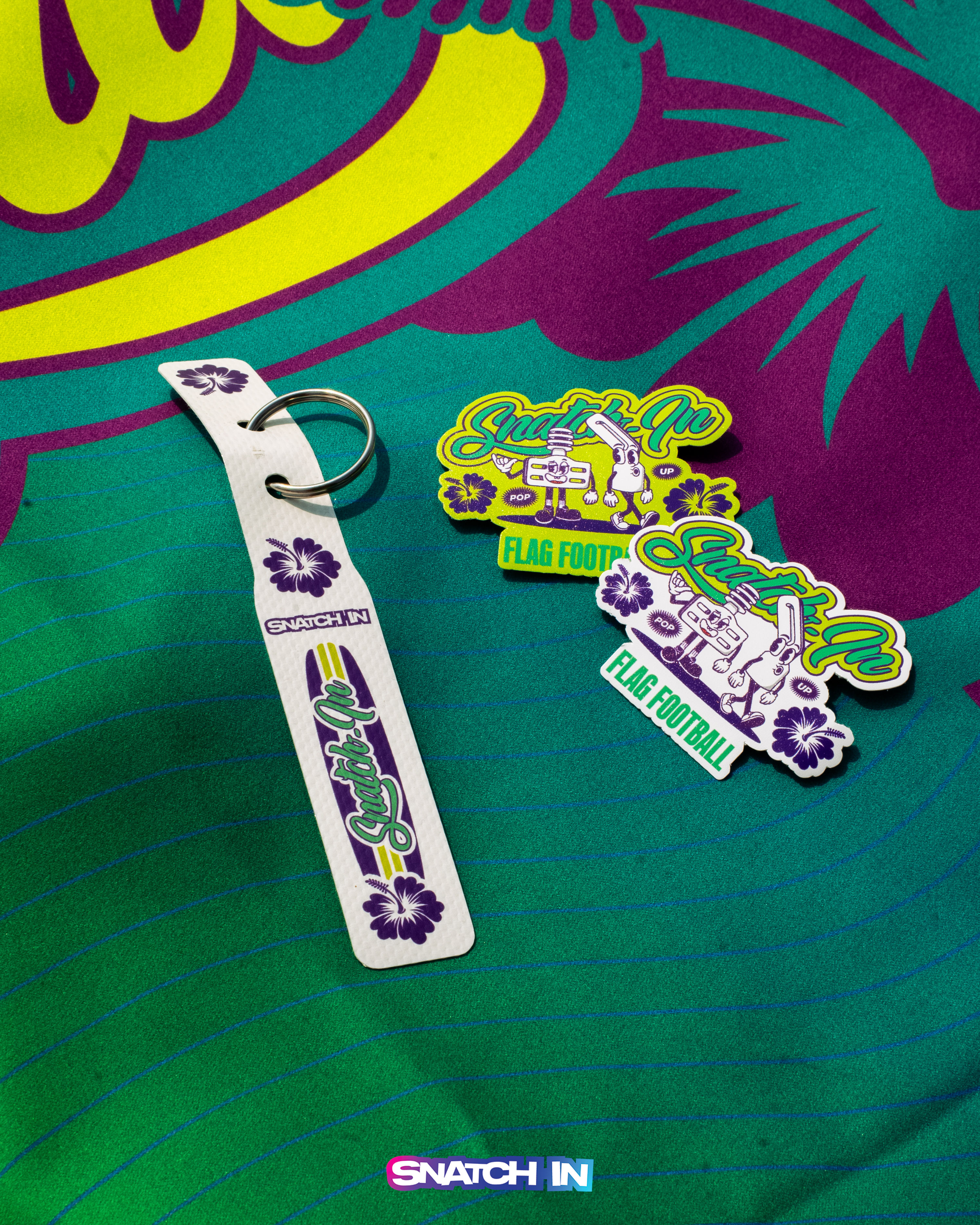 summer, beach pack, beach towel, mini-flag, sticker, tropical flowers, surf, sea, beach, flag football, flag, nfl flag