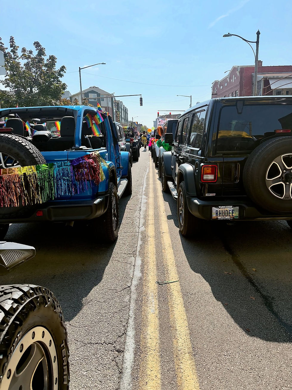Jeeps lined up for the start of the Toledo Pride Parade.
