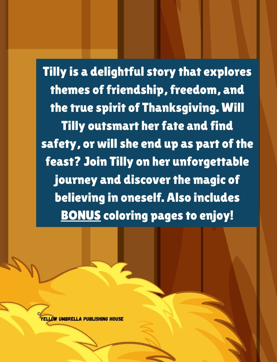 Thumbnail: Tilly children’s book back cover with story summary and barn background