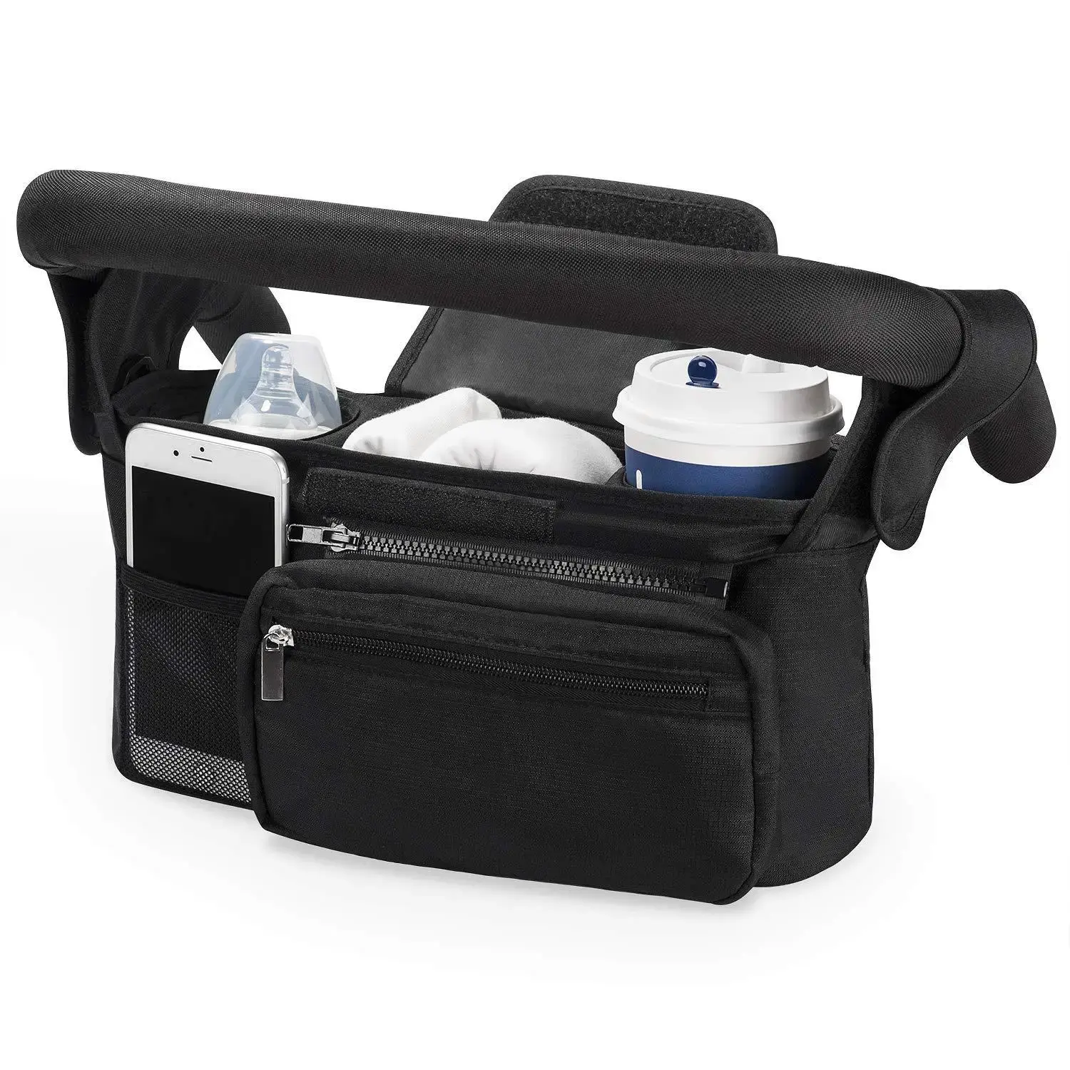 Universal Baby Stroller Organizer, With Insulated Cup Holder Detachable Phone