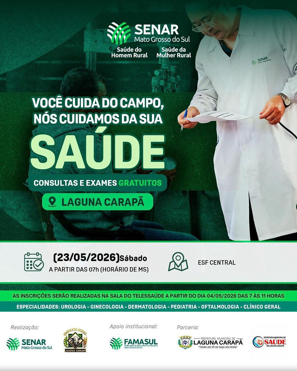 Senar, Sindicato Rural e Prefeitura promovem ação de saúde gratuita em Laguna Carapã