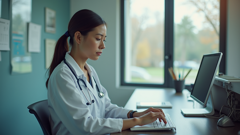 High angle view of a medical receptionist scheduling an appointment
