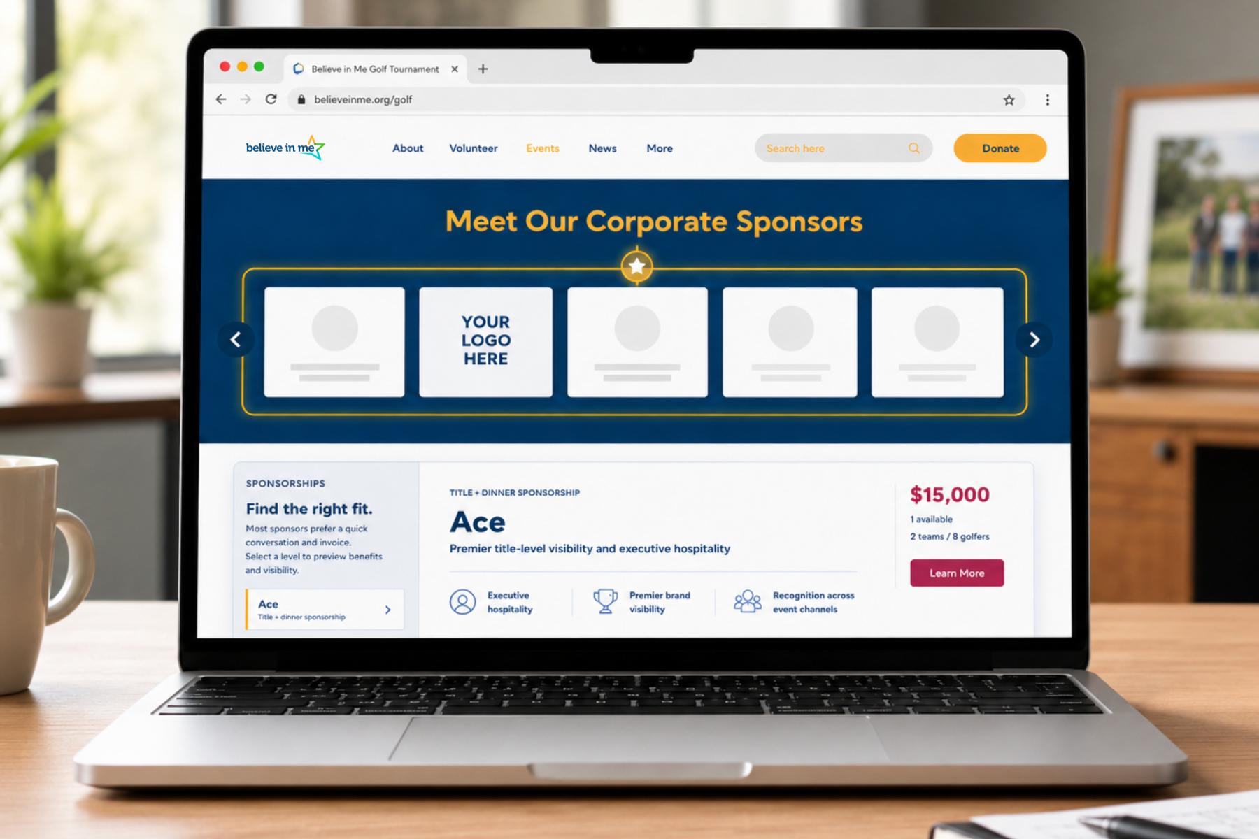 Example sponsor logo placement on the Believe in Me website