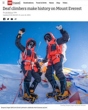 Screenshot of CNN article titled 'Deaf climbers making history on Mount Everest' with a link to the full article.