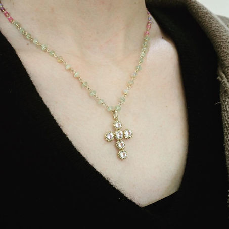 【ハンドメイドジュエリー】天然石を編んでお仕立てしたネックレスをご用命頂きました。