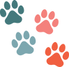 Teal, green and orange paw icons