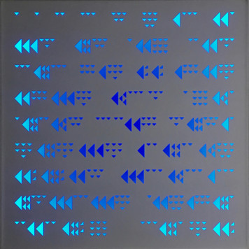 Artwork in lasercut steel plate showing the Fibonacci series written in the ancient Babylonian writing system
