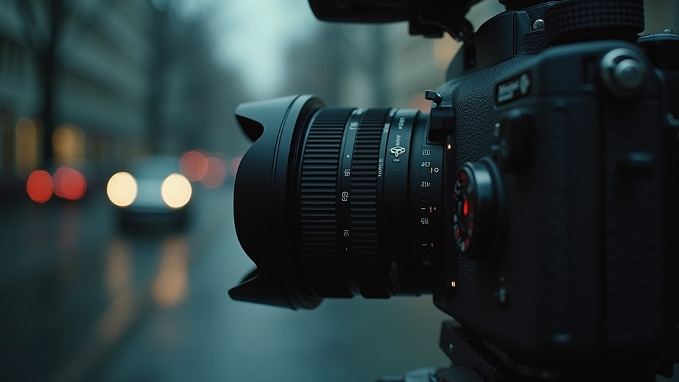 Close-up van een camera die een video opneemt in een studio