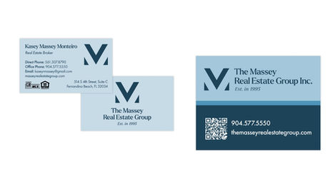 Blue business cards for The Massey Real Estate Group.