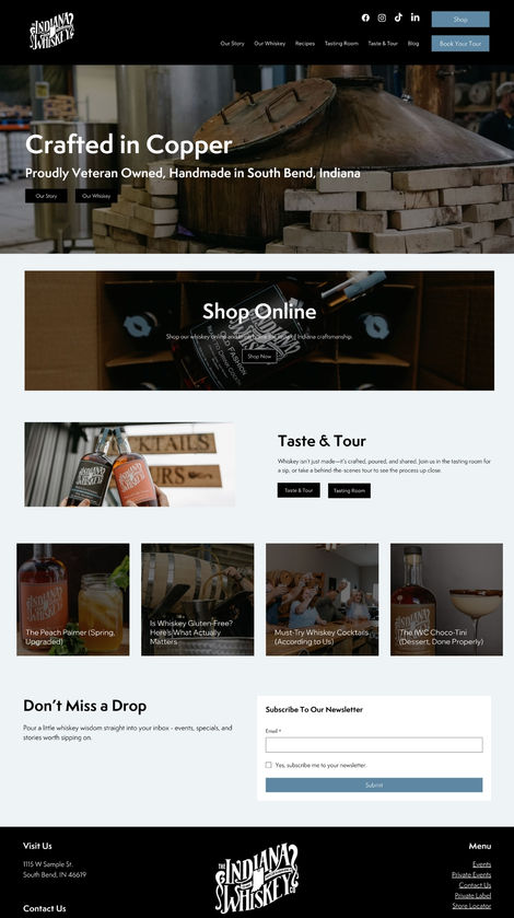 Indiana Whiskey Company Website Mockup