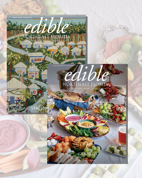 Two magazine covers featuring food and illustrations.