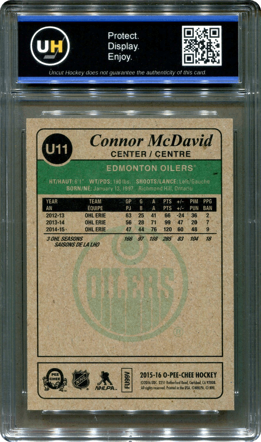 2015-16 OPC Retro Connor McDavid RC (Back)