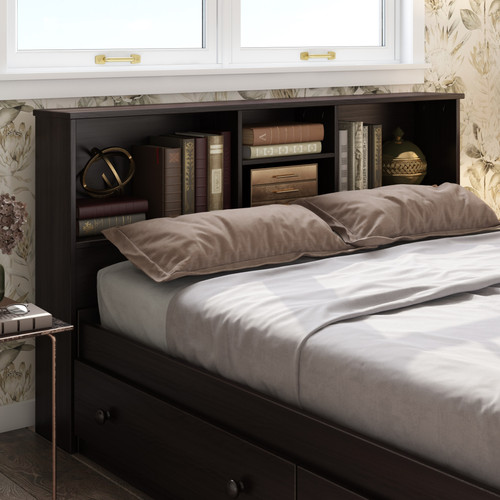 2546 100 Solid Wood Full Kansas Bookcase Headboard, Java Palace