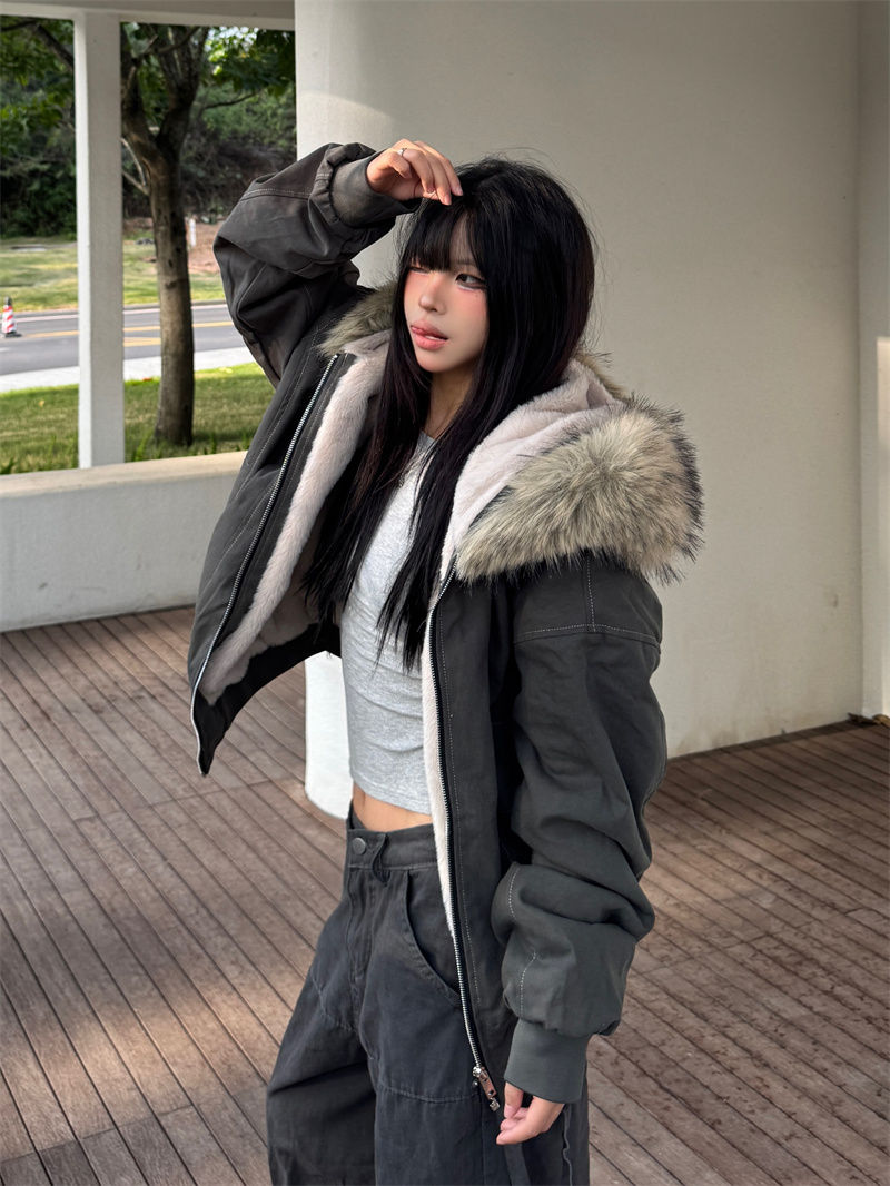 Thumbnail: ZAROY Fur Collar Hooded Parkas 