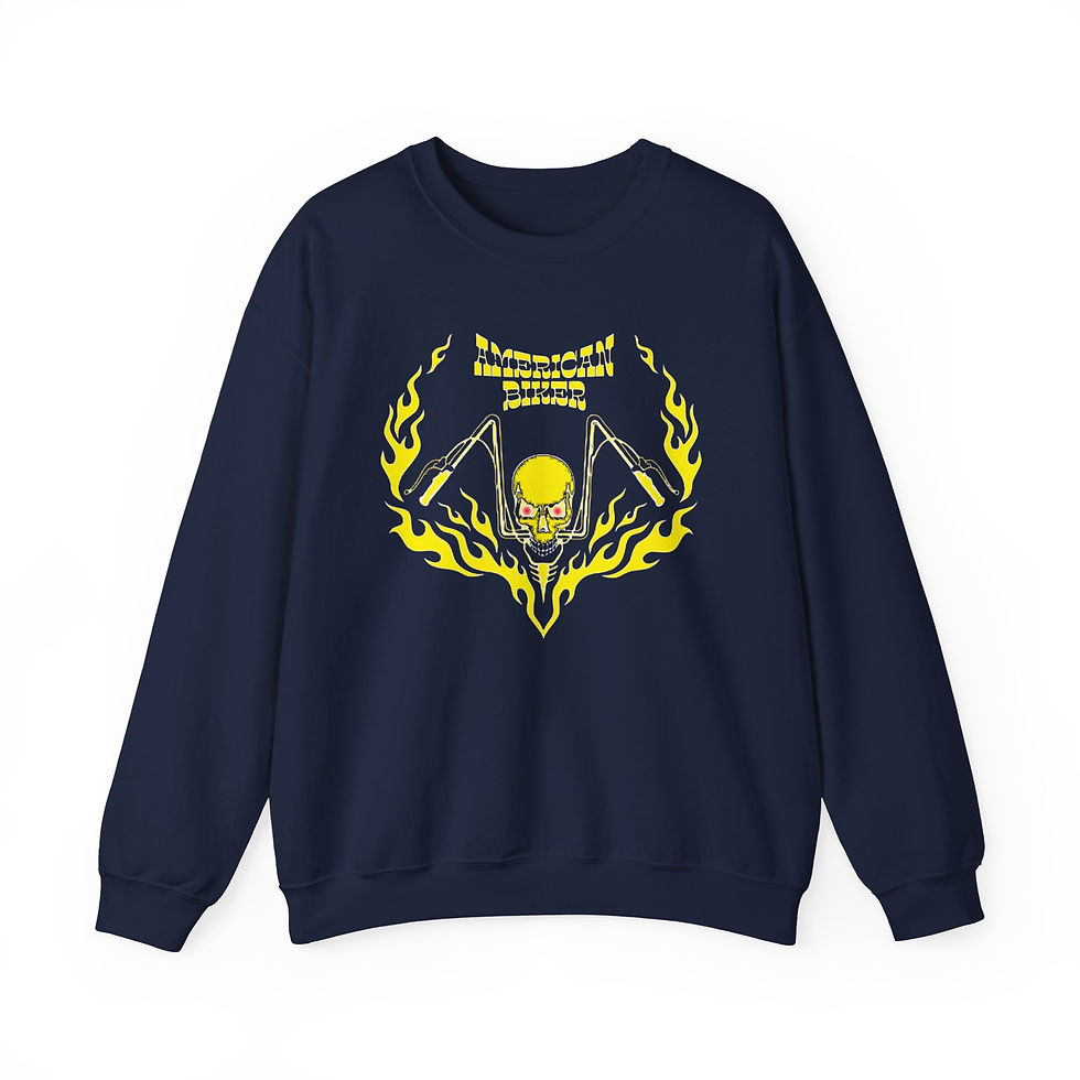 Miniatura: Yellow Flaming Skull Crewneck Sweatshirt — Gothic Biker Style