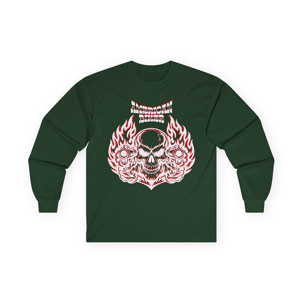 Miniatura: Red Flaming Skull Long Sleeve Tee — Retro Distorted Graphic