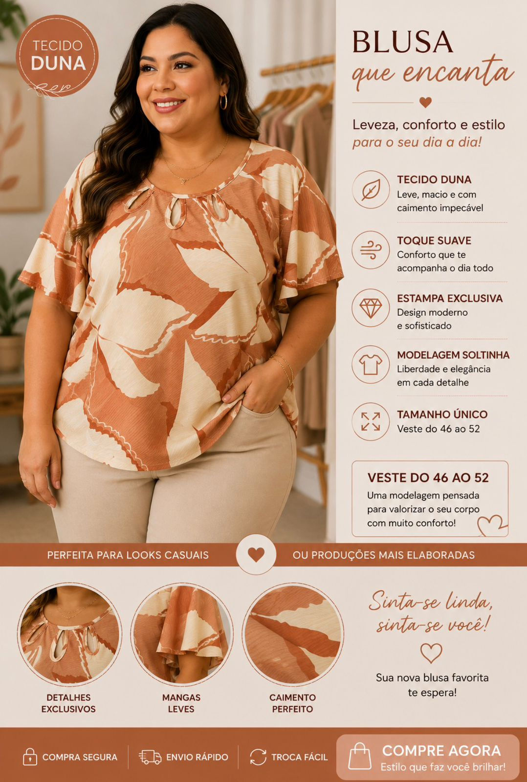 Blusa Estampada em Tecido Duna