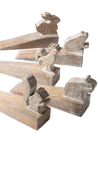 Wooden Door Stop with Carved Animal
