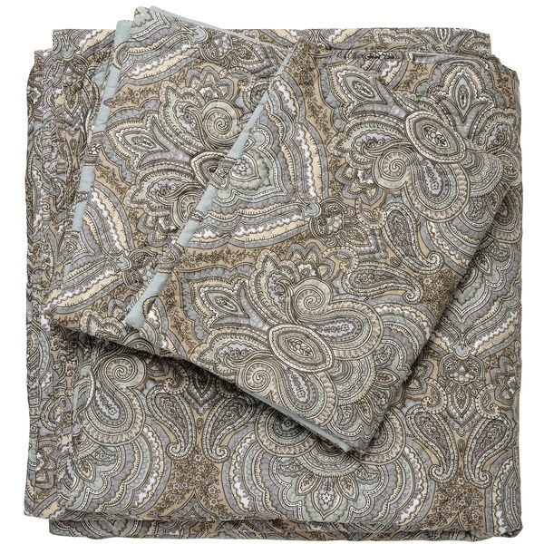 Blue Damask Bedspread and Pillows Set