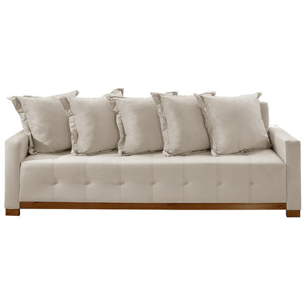 Sofá Cama Casal 4 Lugares e 5 Almofadas Feeling Tecido Linho 210cm