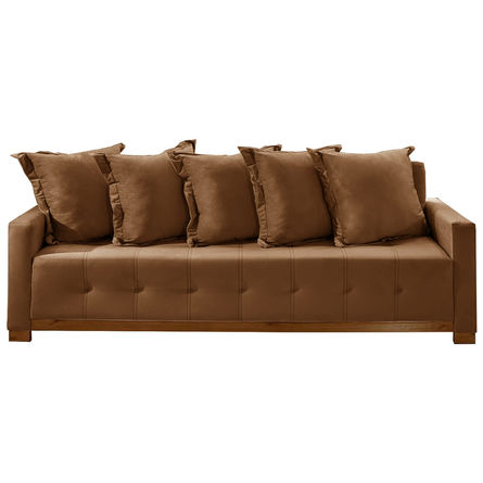Sofá Cama Casal 4 Lugares e 5 Almofadas Feeling Tecido Linho 210cm