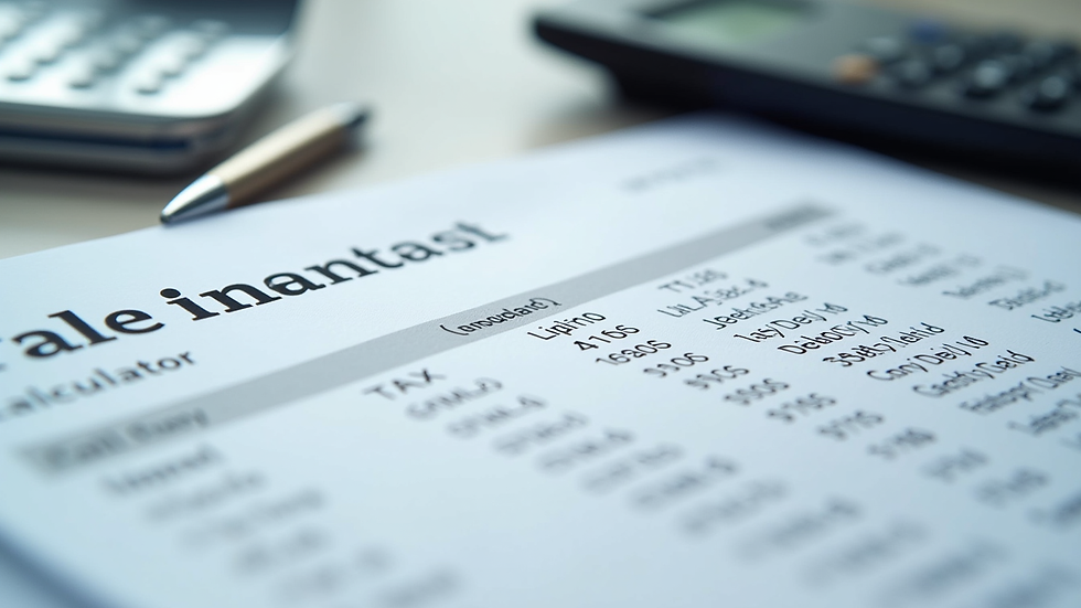 Close-up view of a financial report with tax calculations