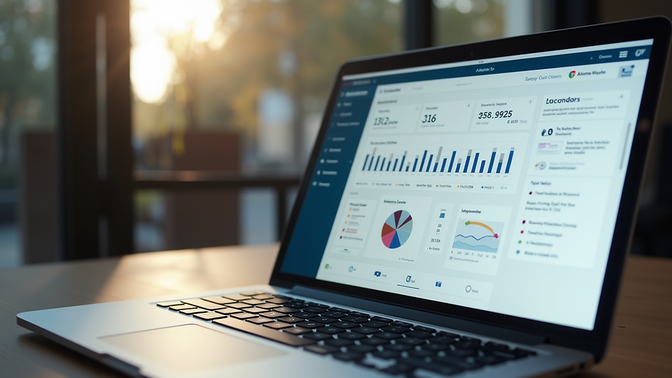 Eye-level view of a laptop screen showing tax software dashboard