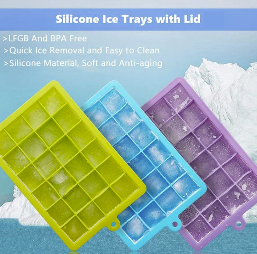 Thumbnail: Silicone Ice Cube Tray 24-Cavity Multicolor – Flexible & Stackable