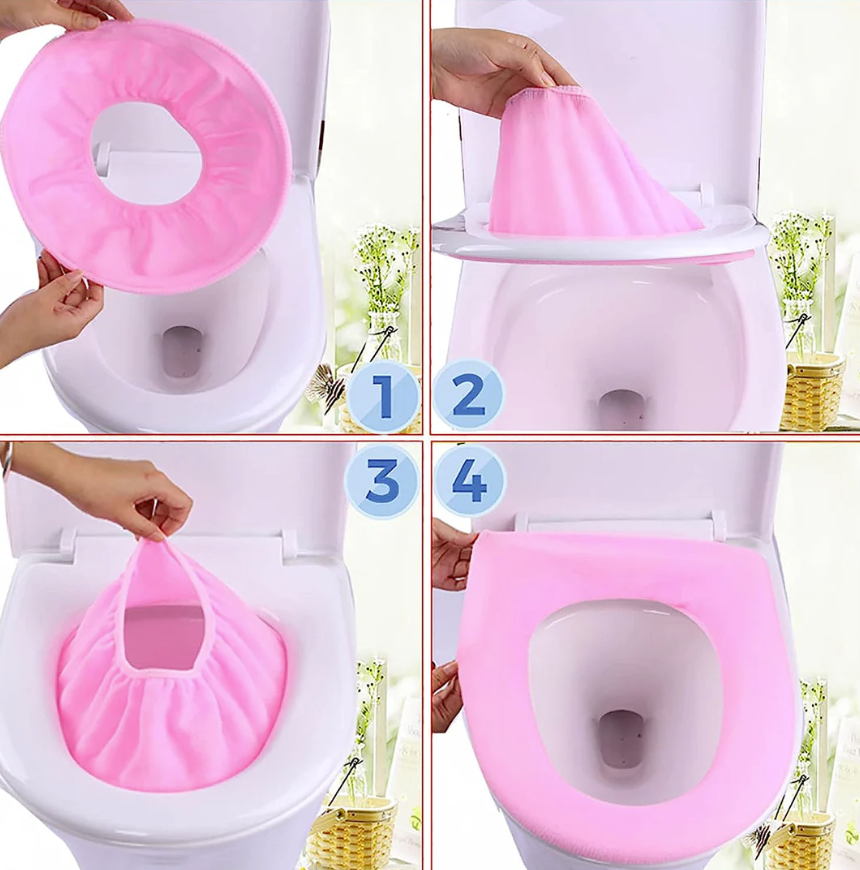 Thumbnail: Bathroom Soft Thicker Warmer Stretchable Washable Cloth Toilet Seat Cover (6pc)