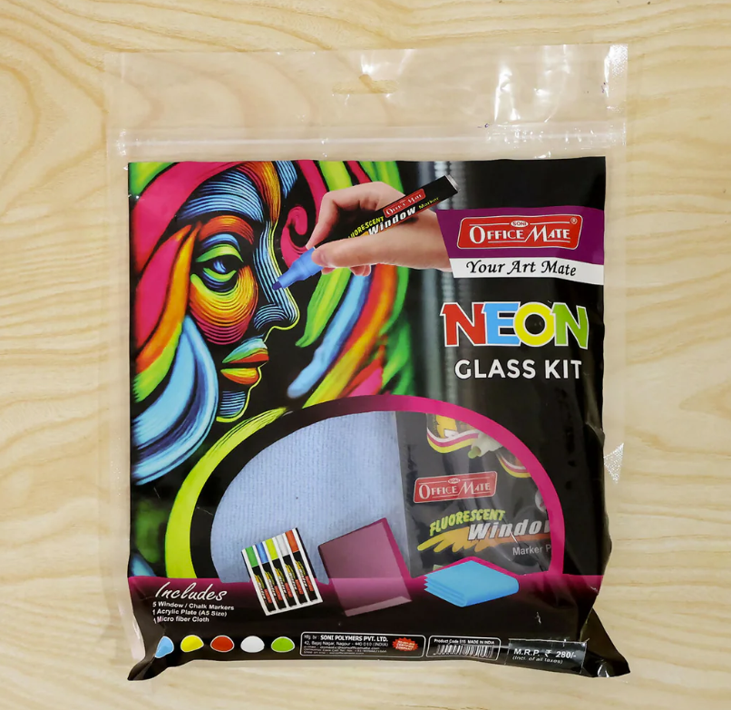 Thumbnail: Neon Glass Window Marker Acrylic Art Drawing Kit with 5 Fluorescent Markers