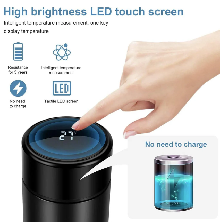 Thumbnail: Smart Vacuum Insulated Water Bottle with LED Temperature Display - 500ml