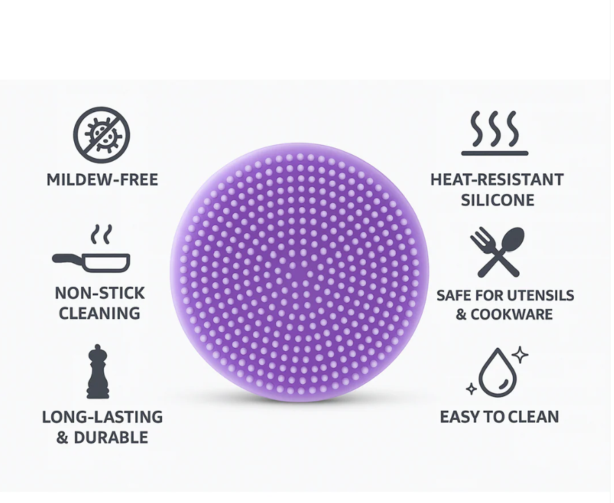 Thumbnail: Heat-Resistant Silicone Dish Scrubber - Mildew Free & Non-Stick