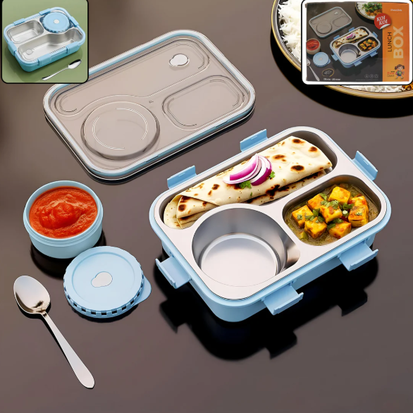 Thumbnail: Premium Stainless Steel Airtight Compartment Lunch Box with Side Container
