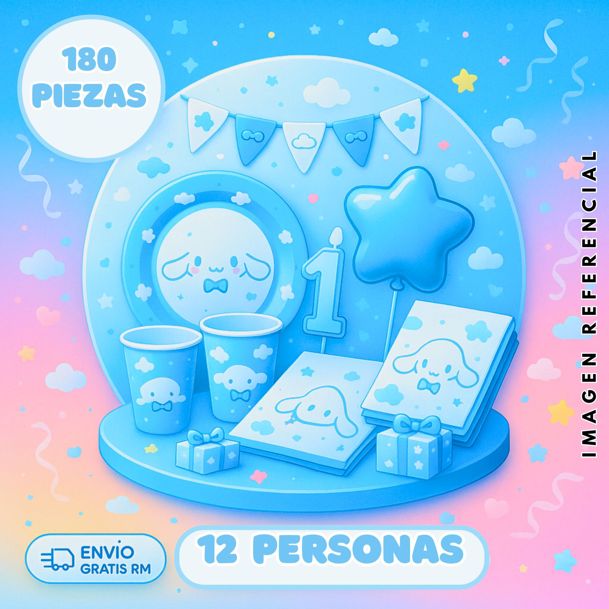 Pack cinnamoroll 12 personas cotillon cumpleaños
