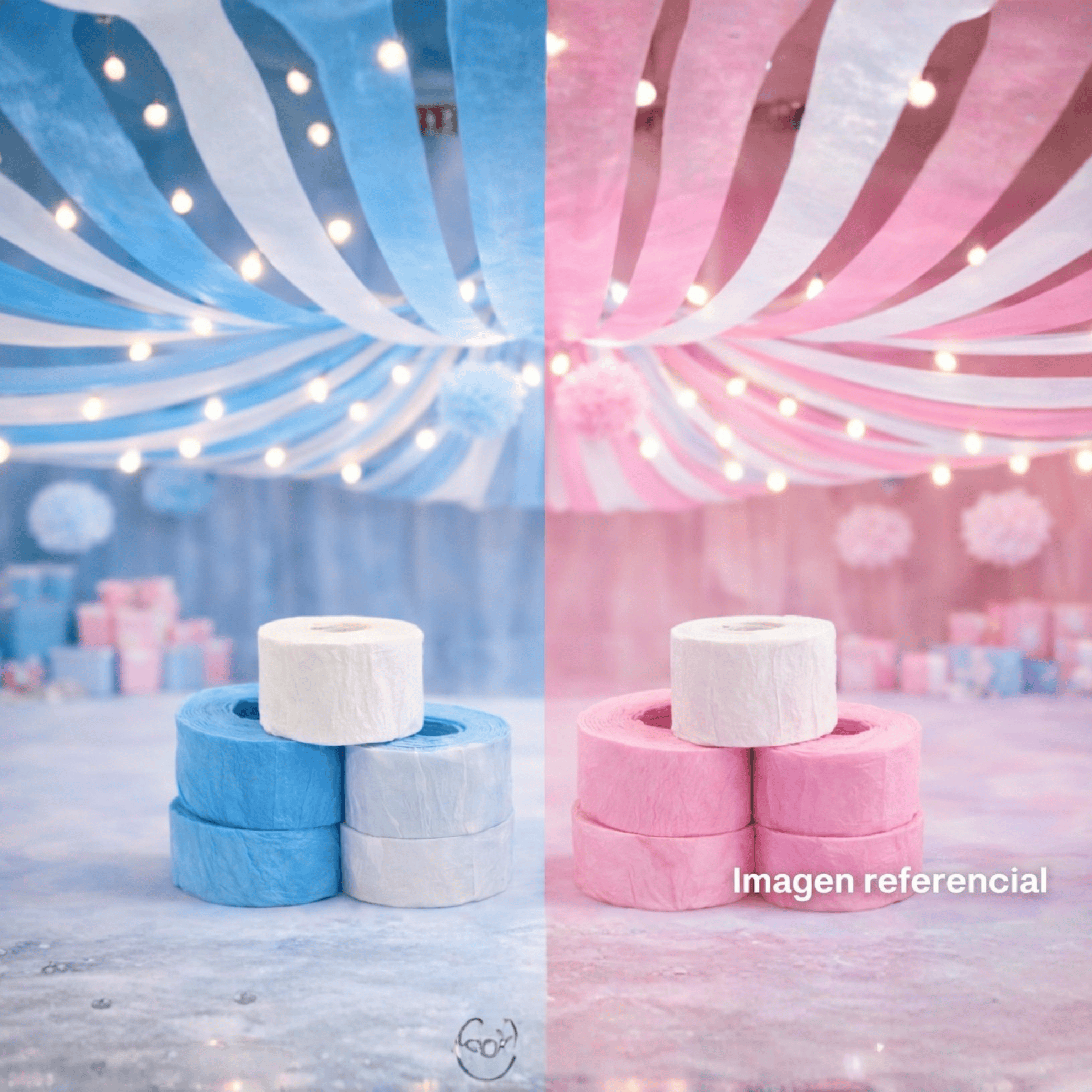 Feston Crepe Blanco Celeste/Rosado Cotillon