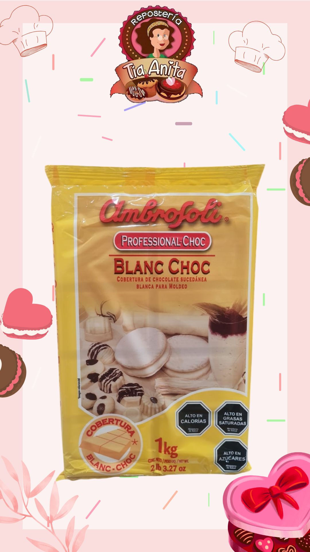 Cobertura de Chocolate en Barra Ambrosoli Blanc Choc, barra de chocolate blanco para fundir y cubrir alfajores, trufas y deco