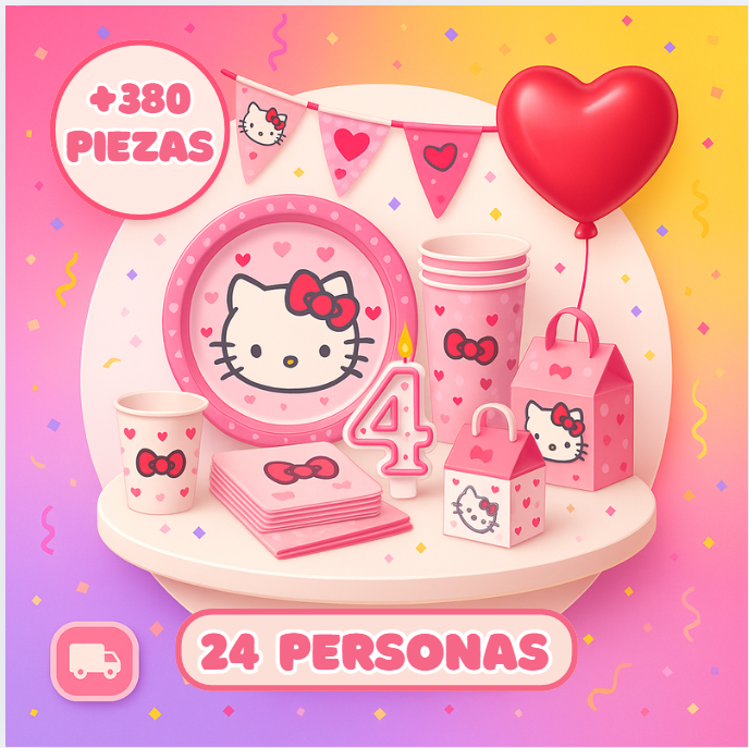 pack hello kitty 24 personas para cotillon y cumpleaños decoracion