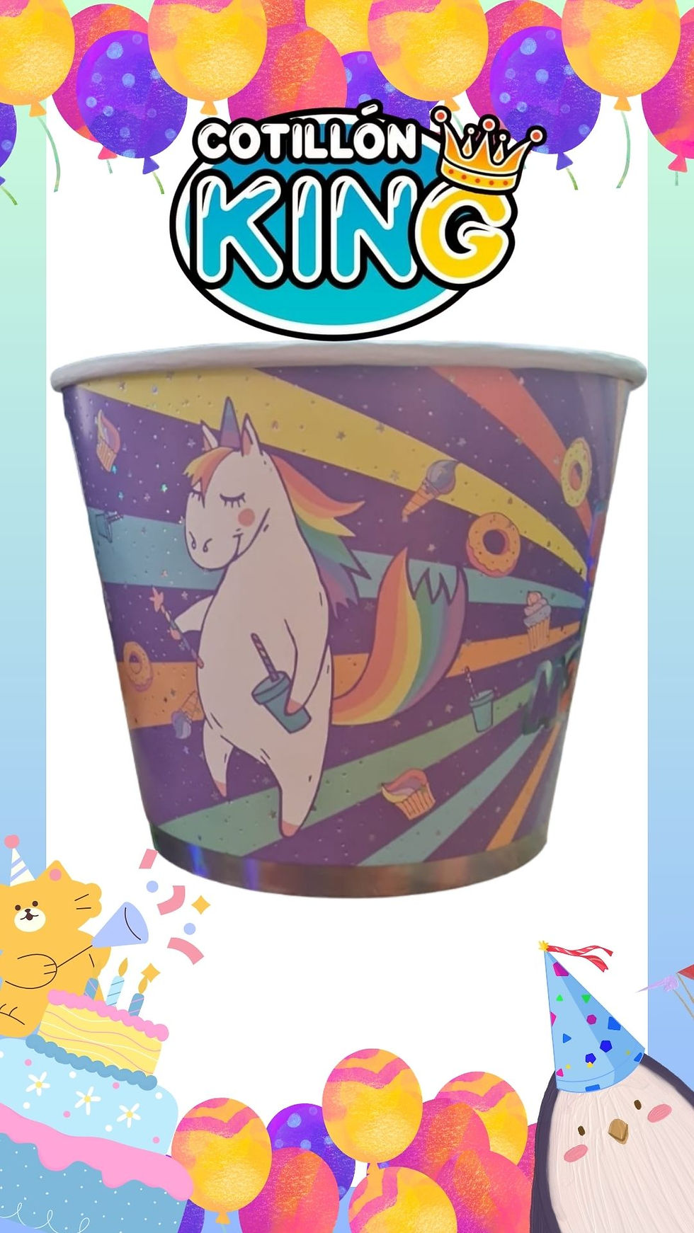 Balde de Cumpleaños Diseño de unicornio morado