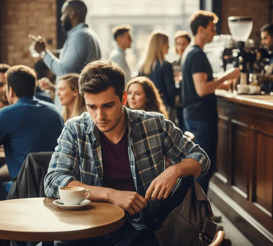 Man experiencing social anxiety disorder in public