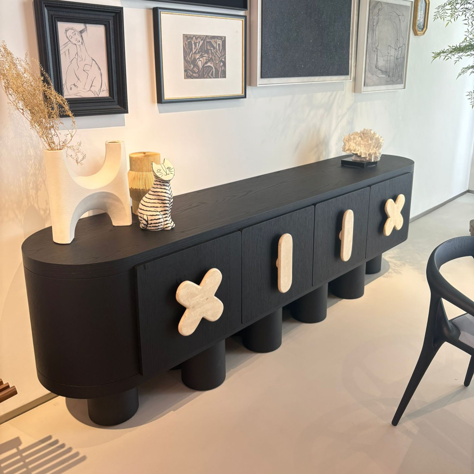 Modern and Playful Geometry Sideboard with Marble Handles