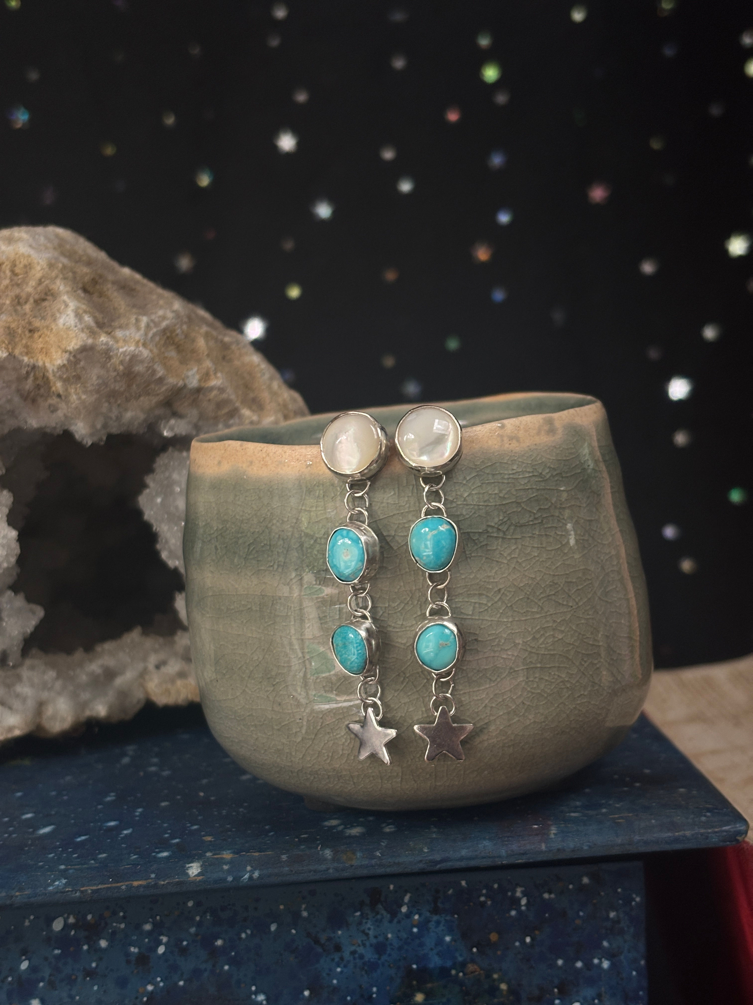 Mother of Pearl and American Turquoise Earrings