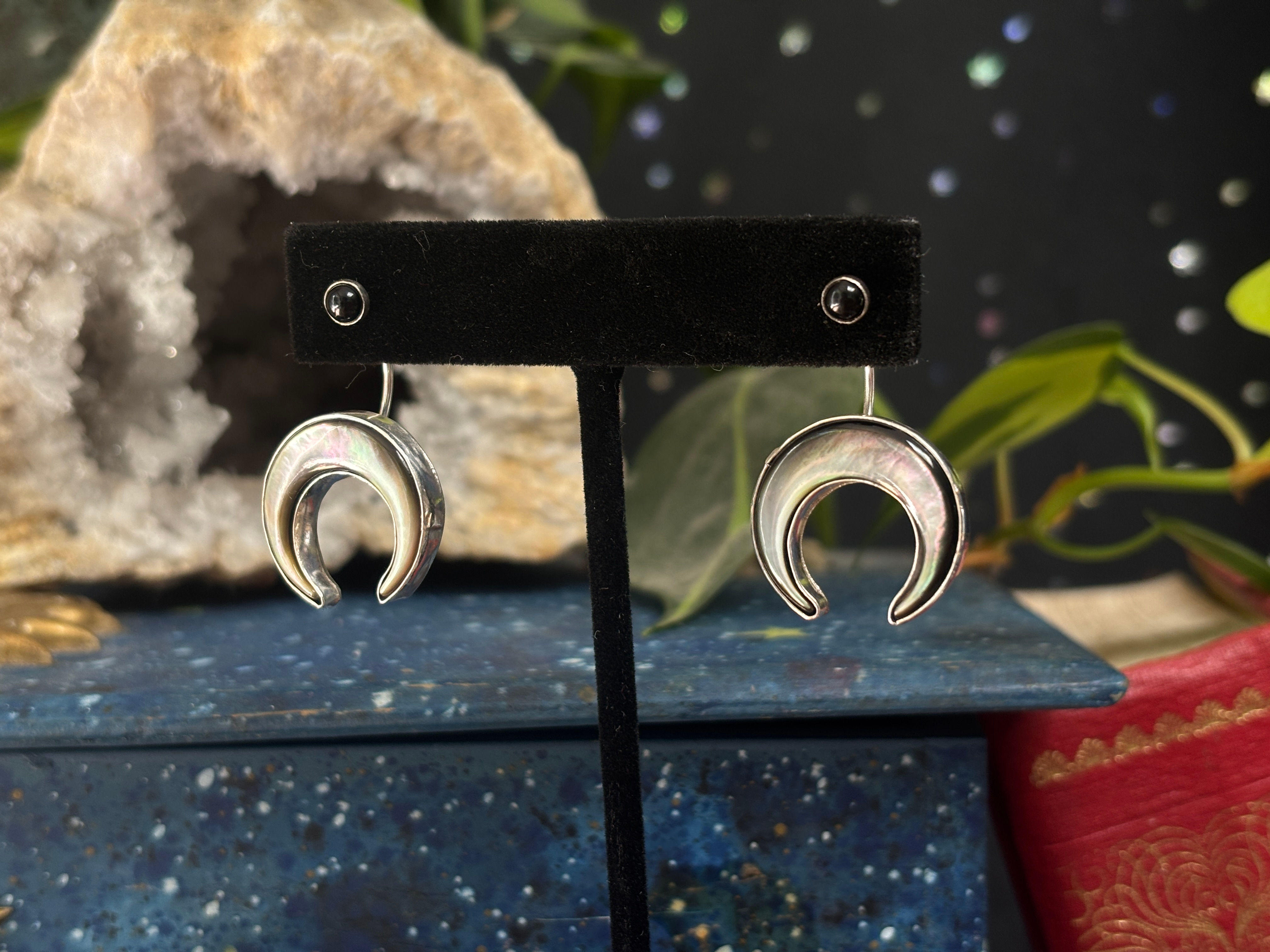 Black-lip Mother of Pearl and Onyx ear jackets