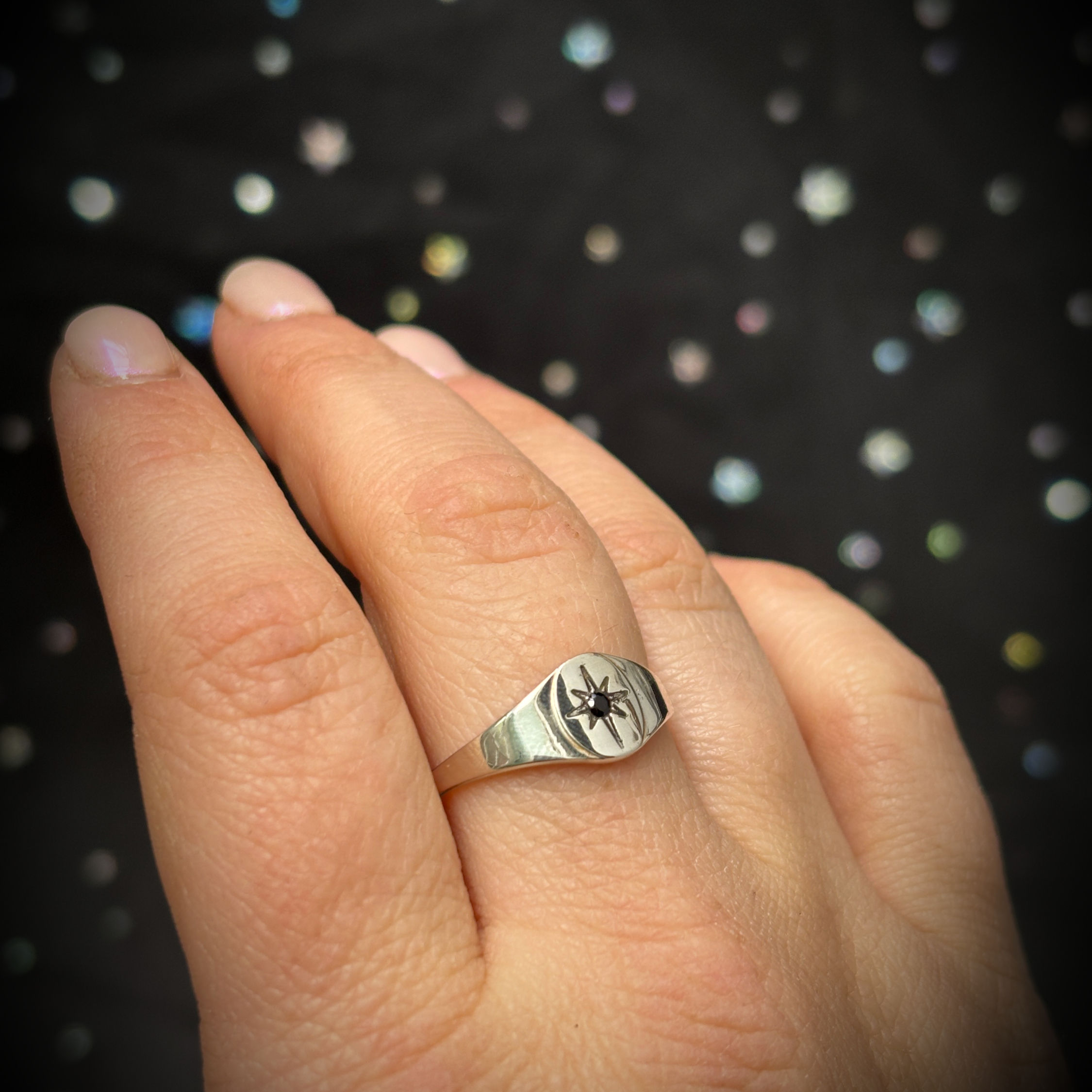 Steorra Signet Ring with Black Spinel