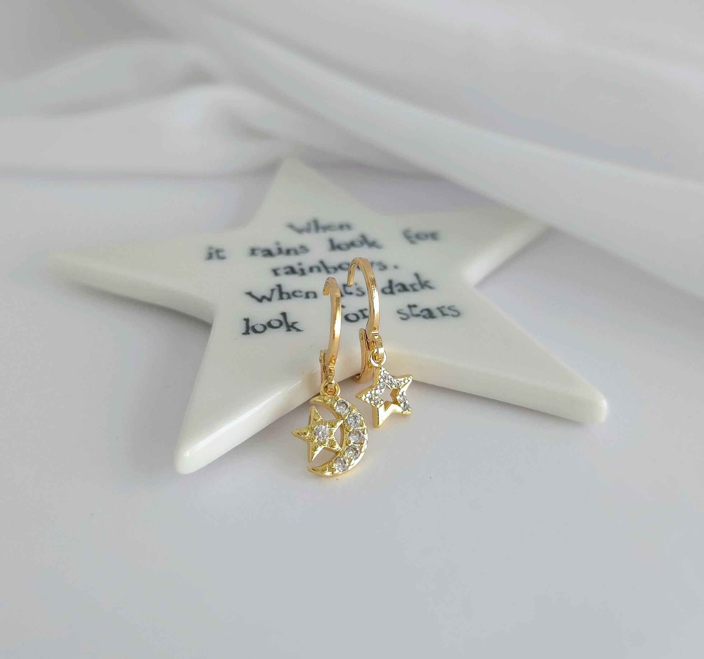 Moon & Stars Asymmetrical Earring Drops